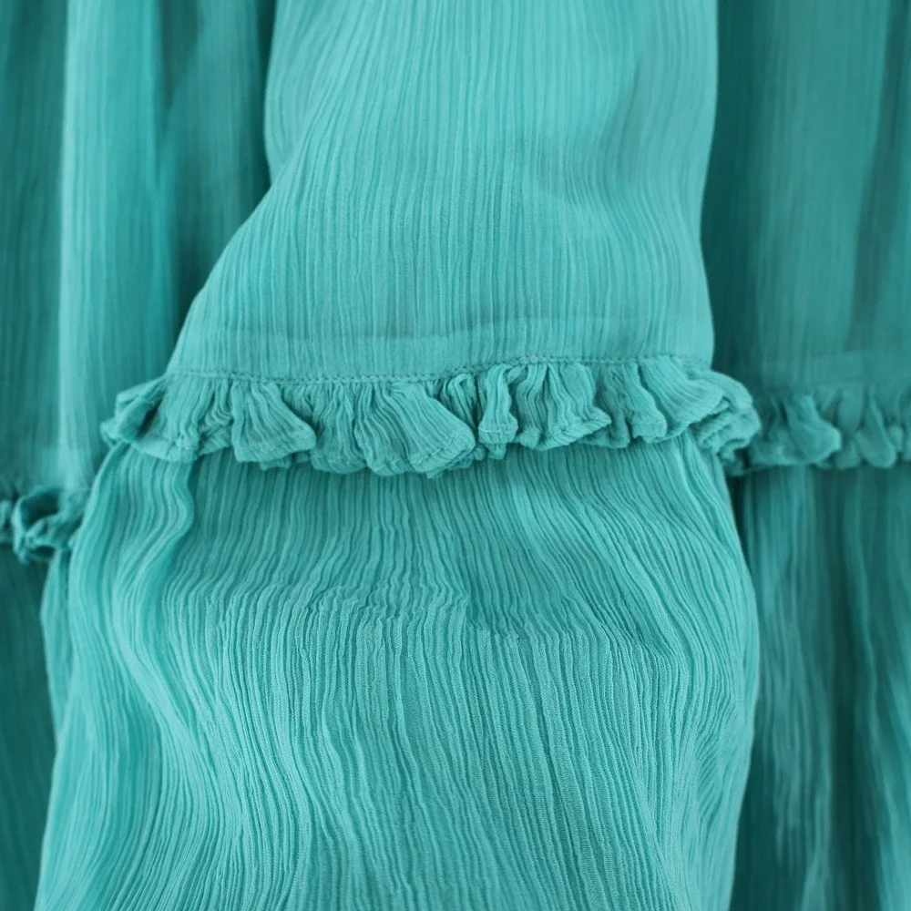 Sundance Tiered‎ Ruffle Midi Dress Womens Small Teal Blue Lyocell Boho Flutter